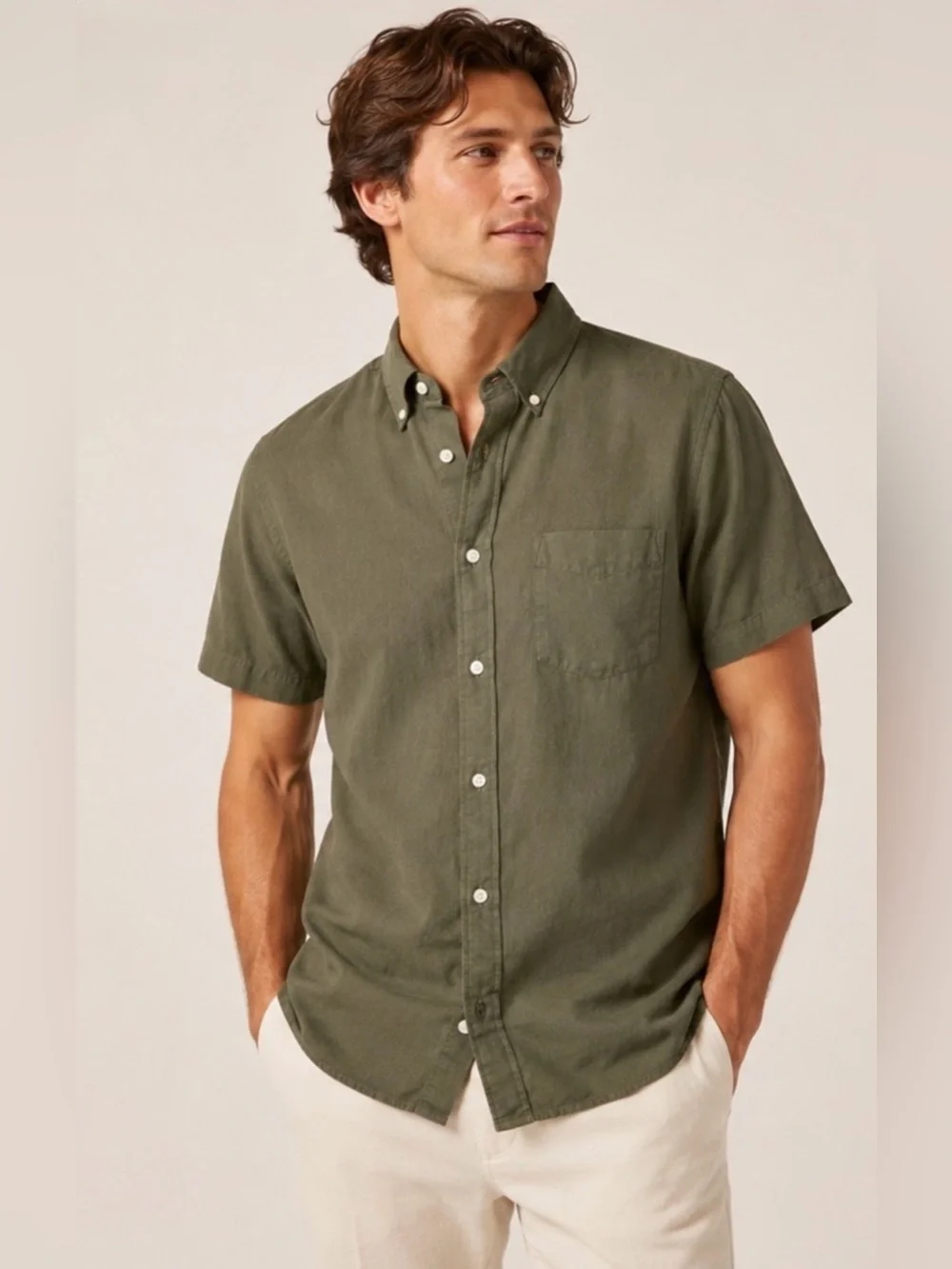 J.Crew men’s Short-sleeve linen point-collar shirt